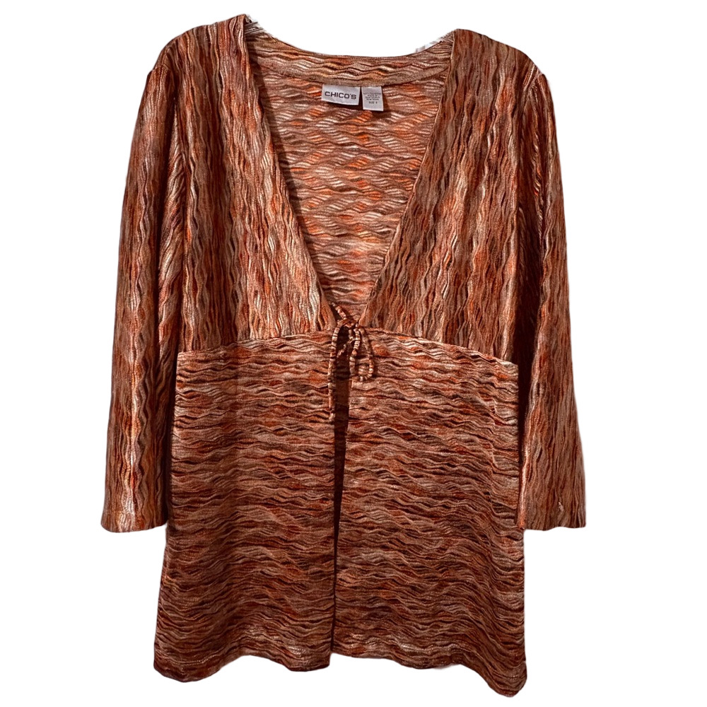 Chico’s Textured Open Front Cardigan Brown Orange Size 2 Large